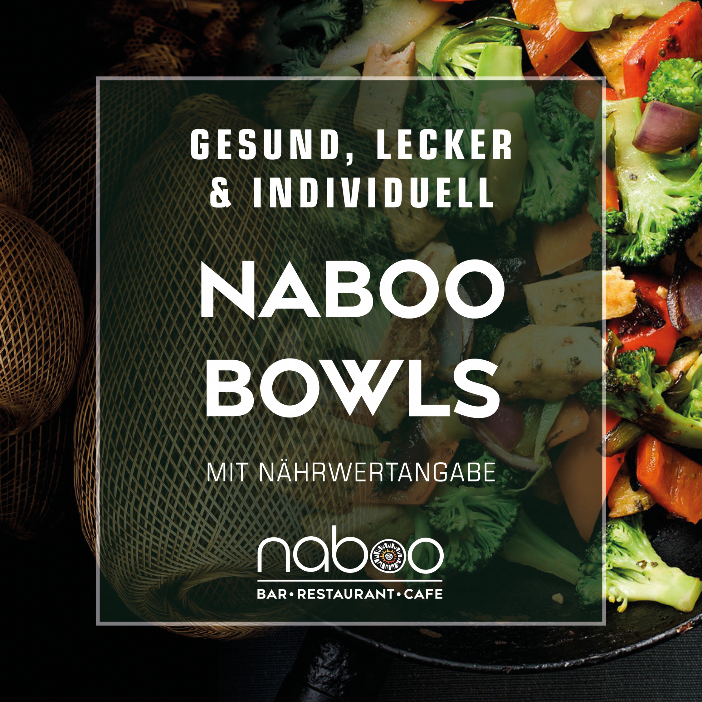 Ein Bild einer gesunden Bowl, bestehend aus frischem Gemüse, zartem Tofu und duftendem Reis. Diese Bowl steht symbolisch für eine große Auswahl an verschiedenen Bowls.